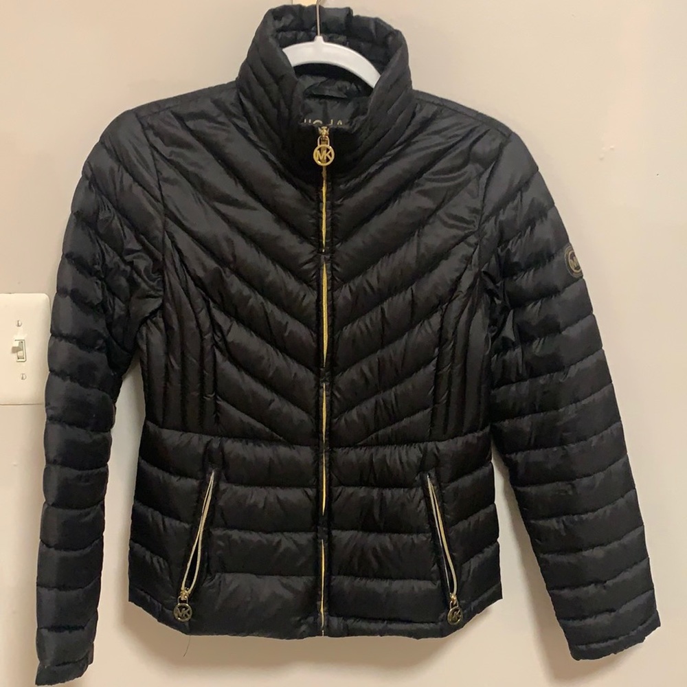 Black Michael Kors down jacket. Size Petite S (would fit regular XS or S too)